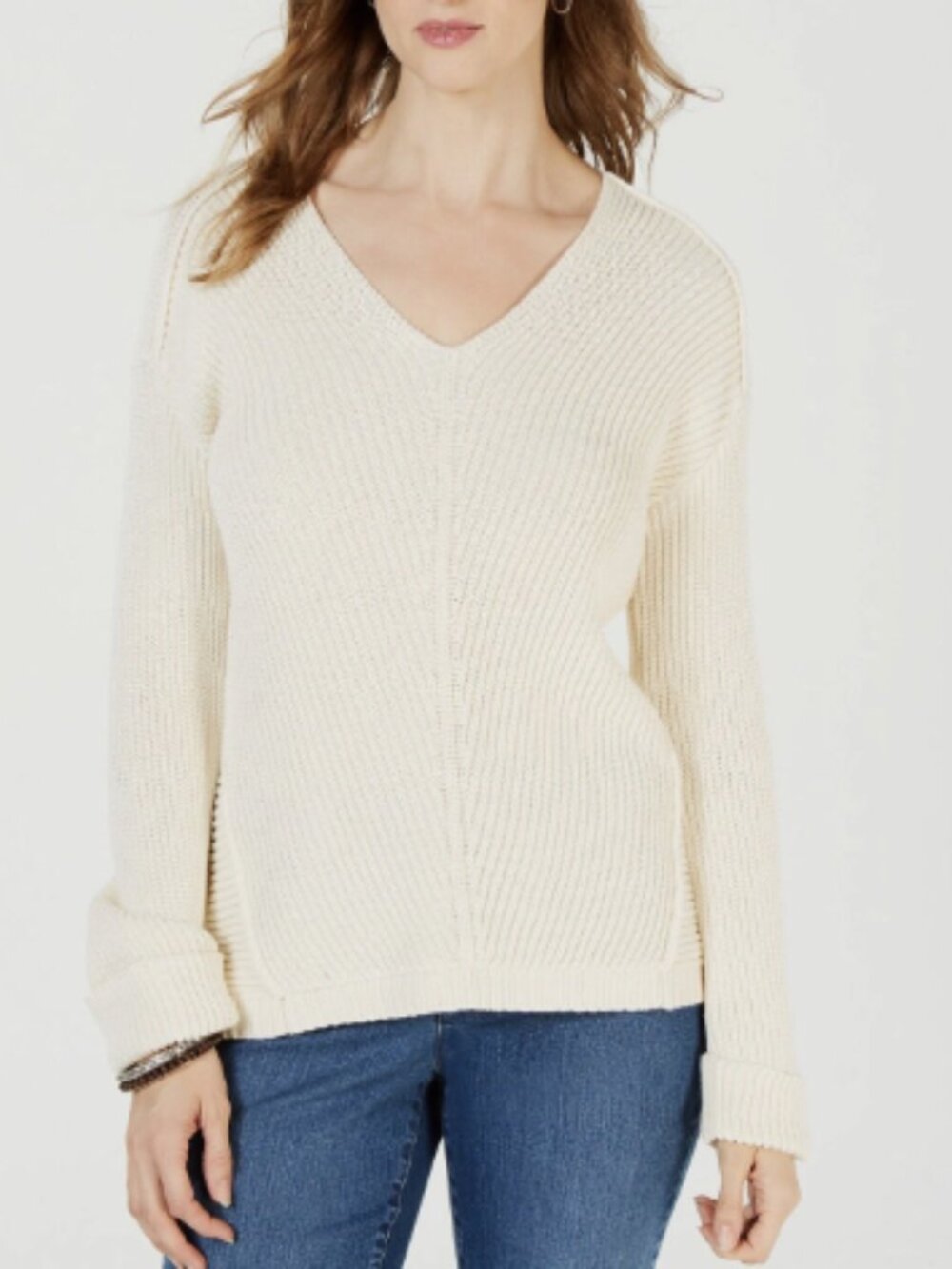 Charter Club Women's Vanilla White V-neck Knit Sweater XL